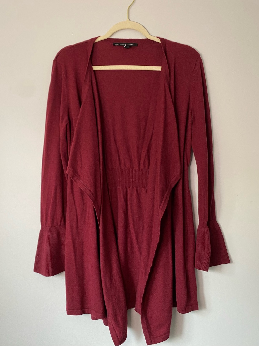 White House Black Market Burgundy Cashmere Blend Bell Sleeve Cardigan L
